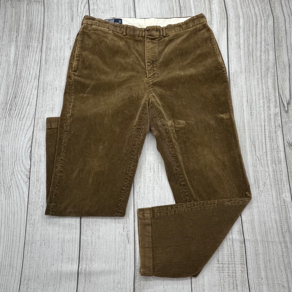 Polo Ralph Lauren Mens Brown Corduroy Pants Straight Leg 38x32 Cotton Trousers